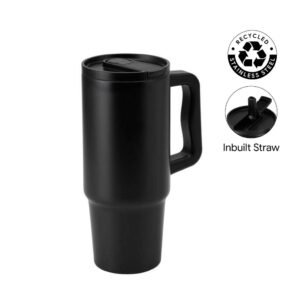 BERN 2.0 - Hans Larsen Recycled Stainless Steel Tumbler with Straw Lid - Black