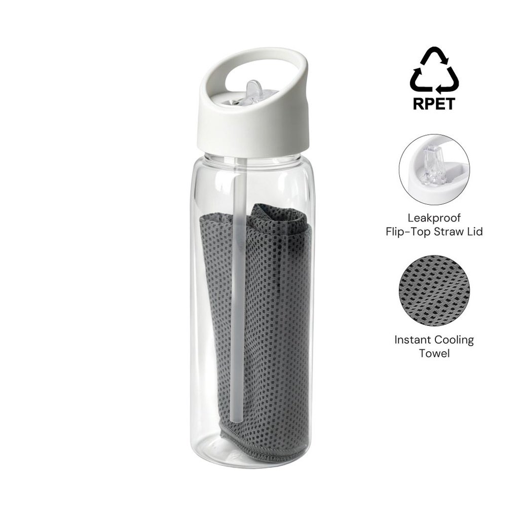 DEVON - Giftology RPET Cooling Towel in RPET Bottle 800 ml - White